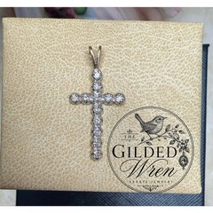 Vintage 10K Gold Diamond Cross Pendant 12 Round Diamonds 1.03g Estate Religious