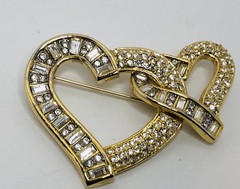 Vintage 2 Heart shaped Baguette ￼Crystal booch