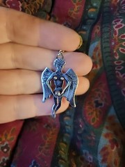 Vintage Sterling Silver Fairy Pendant Charm 925 Nude Angel Wings Holding Ball