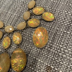 VTG Statement Necklace Faux Fire Opal Opaline LG Faceted stones