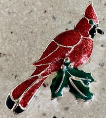 Vintage AAi Signed Red Cardinal Bird Brooch Red Enamel Silver Tone 2″ Pin