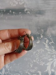 Vintage hoop earrings silver tone metal wire wrap with post 1 1/8″ diameter