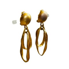 Chunky Earrings Brass textured Clip Dangle Hammered Brutalist Modernist 70s Big