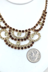 Vintage Rhinestone Bib Necklace Champagne Cognac Gold Tone 16 In