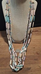 Vintage Pastel Buffalo Bone Beaded Necklace 4 Strand Southwestern Boho 35”