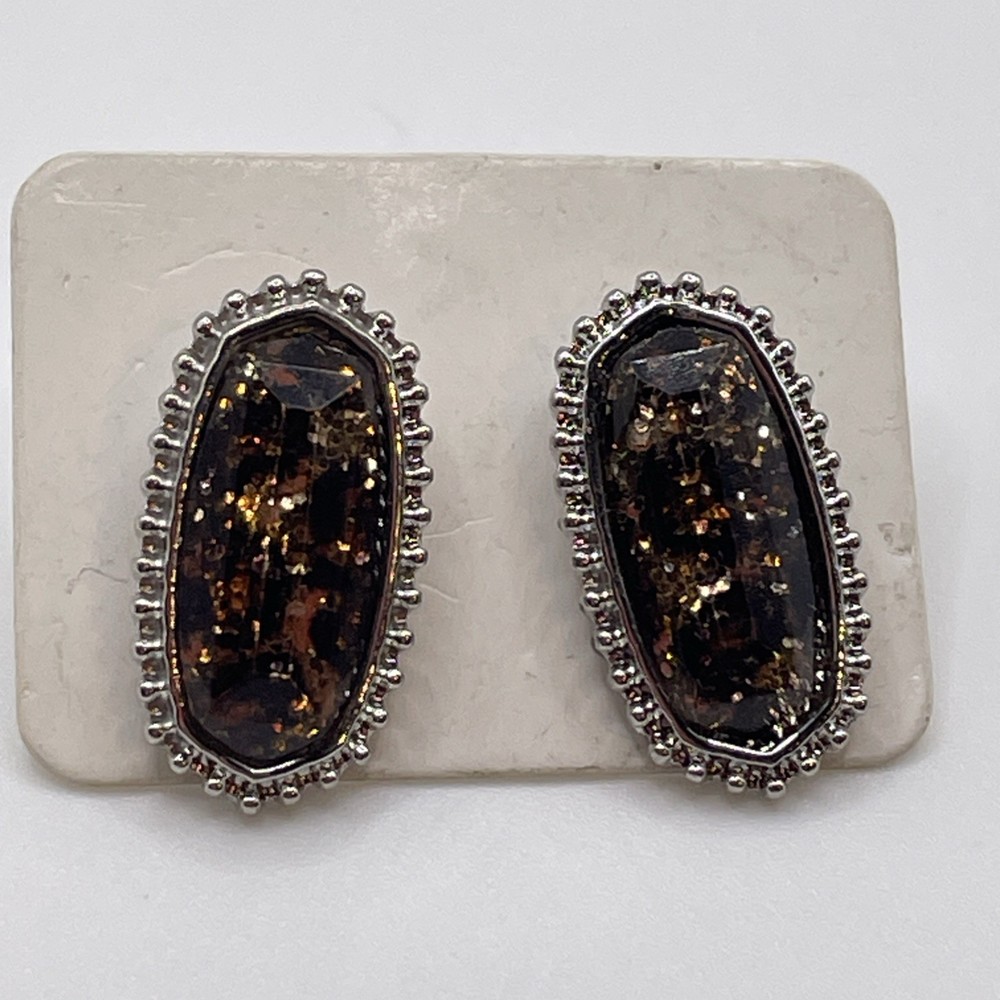 Earrings Vintage High Quality Acrylic Gem Stone Silver Tone Metal Stud Jewelry