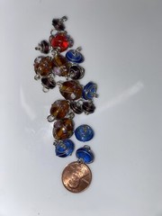 17 Pieces Vintage Silvertone Metal Wite Wrapped Pendant Glass Beads Multicolored