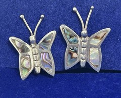 Vintage Mexico 925 Sterling Silver Abalone Butterfly Screw Back Earrings