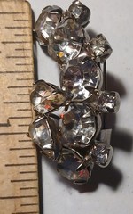 Vintage clear rhinestone crystal cluster half moon shaped brooch pin