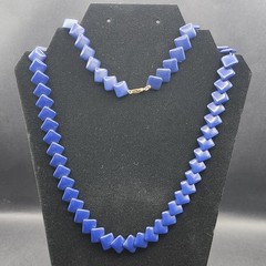 Vintage Trifarl Necklace 29in Blue Square Bead