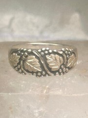 Black Hills Gold ring leaves wedding band sterling silver size 14.75 WM Wheeler