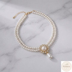 Vintage Pearl Set, Double Strand Necklace and Teardrop Earrings