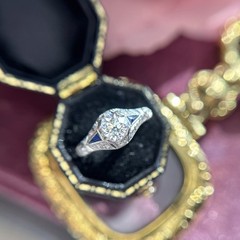 Art Deco Old European Cut Diamond Sapphire Engagement Ring