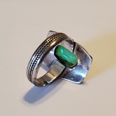 Vtg Sterling Silver & Caribbean Blue Green Quartz Ring Ornate Artisan Boho Sz 9
