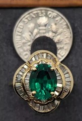 Art Deco Style Emerald Lab Created Diamond 14K Yellow Gold FN Engagement Ring