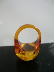 Vtg Unique Pressed Amber Lucite with Insect Ring 6.75US