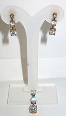 Vintage Gold tone Cubic Zirconia Drop 3 Pendant & Clip On Earring Set (GC1)