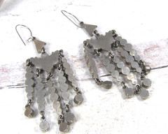 Vintage Pot Metal Clear Paste Stones Chandelier Dangle Earrings 1940s Linear