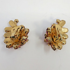 Vintage La Rel Rhinestone Clip Earrings Pink Red Climber Signed MCM 1.25″