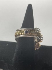 Echo of the Dreamer Moon Flower Ring Pendant MOP Amethyst Topaz Sterling Sz 9.75
