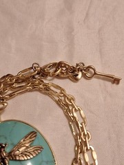 Vintage Fossil Brand Dragonfly Pendant Necklace Blue Stone Bohemian Charm Y2K