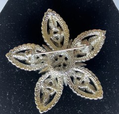 Red Rhinestone Flower Brooch 2 Inches