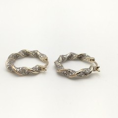 Vintage ROSS SIMONS 2 Tone Sterling Silver Diamond Hoop Earrings 925 9g #66