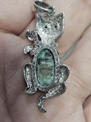 Vintage Marcasite & Turquoise 925 Cat Pendant