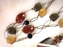 BIG LOT 4 VINTAGE STATEMENT NECKLACES 1970s-1980s-1990s WOOD/METAL/GLASS