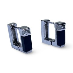 Onyx Sterling Silver Square Huggie Vintage Earrings