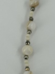 Vintage MOP Mother of Pearl & natural Stone Agate Bead Necklace Chrome Shiny 44″