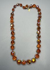 HATTIE CARNEGIE Signed Orange AB UV GLOW Glass Bead Necklace VTG 17.75” 41g HTF