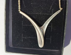 Vintage Large Sterling Silver Pendant, Y-shape, on 39 cm Silver Chain, Germany