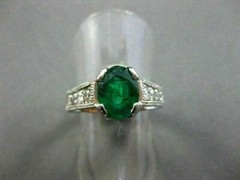 ESTATE 2.18CT DIAMOND & AAA COLOMBIAN EMERALD 14KT WHITE GOLD 3D ENGAGEMENT RING