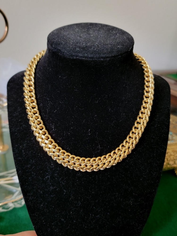 VINTAGE MONET MONDERNIST GOLD TONE CHAIN CHOKER NECKLACE 15″ Good Quality