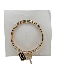NEW GUESS 3 pc Charm Bracelet Set Stackable Bangle Stack Rose Gold Tone NWT