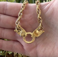 RARE Vintage Double Leopard Gold tone Crystal Necklace (signed Jackie Collins)