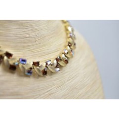 Francois Vintage Crystal Leaf Necklace Collar Baguette Rhinestone Signed Bin4