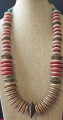 Vintage Boho Tribal Style Disc Bead Necklace Mixed Material Chunky