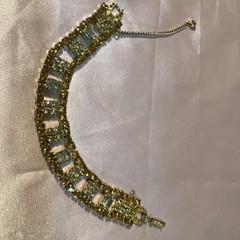 VTG Weiss Goldtone Crystal Peridot Green Topaz Tennis Bracelet-AS IS see Pics