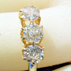 Original EARTH MINED DIAMOND 3 stone Deco Anniversary Wedding Ring Antique Band
