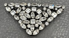 Vintage Art Deco Era Fabulous Old Clear Rhinestone Paste Brooch Pin Pendant