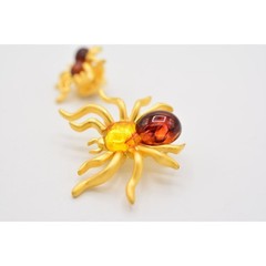 Vintage Spider Pin Lapel Tac Set Brushed Gold Tortoise Halloween NOS 1980s BinA7