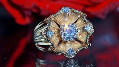 14k yellow gold sz 6 ring 0.80ct natural diamond flower vintage 8.26g Prism-lite
