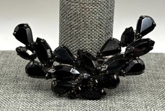 Vintage Black Rhinestone Cluster Crescent Moon Celestial Brooch Japanned Metal