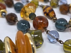 Liz Claiborne Multicolor Glass Lucite Beaded Necklace Autumn Colors 40 Inch VTG