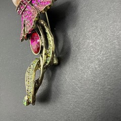 Pink Flower Rhinestone Brooch Pin J26