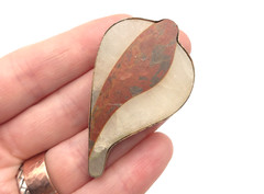 Vintage Sterling Modernist Jasper Agate Abstract Leaf Flower Large Pendant