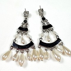Vintage Rhinestone & Faux Pearl Elegant Bridal Chandelier Drop Dangle Earrings
