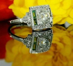 White Diamond & Emerald 2.60Ct Art Deco Vintage Wedding Ring 925 Sterling Silver